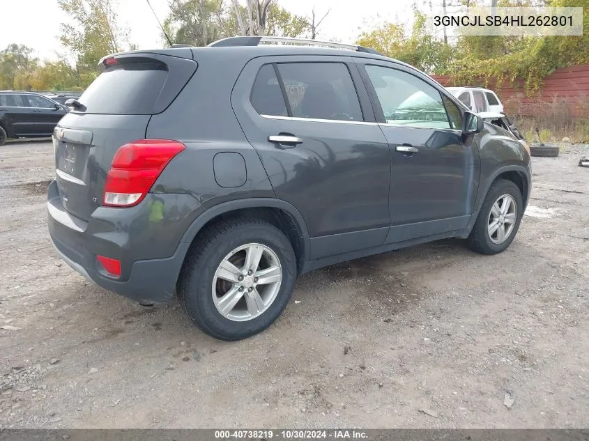 2017 Chevrolet Trax Lt VIN: 3GNCJLSB4HL262801 Lot: 40738219