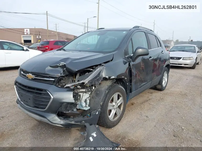 2017 Chevrolet Trax Lt VIN: 3GNCJLSB4HL262801 Lot: 40738219