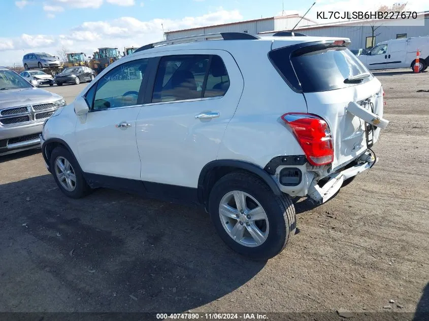 2017 Chevrolet Trax Lt VIN: KL7CJLSB6HB227670 Lot: 40747890