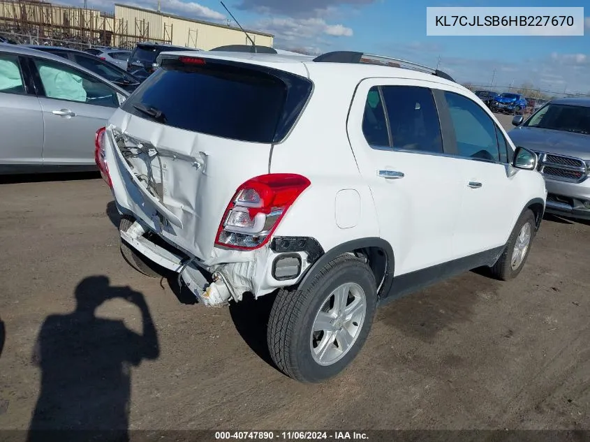 2017 Chevrolet Trax Lt VIN: KL7CJLSB6HB227670 Lot: 40747890