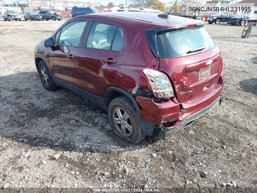 2017 Chevrolet Trax Ls VIN: 3GNCJNSB4HL231995 Lot: 40757751