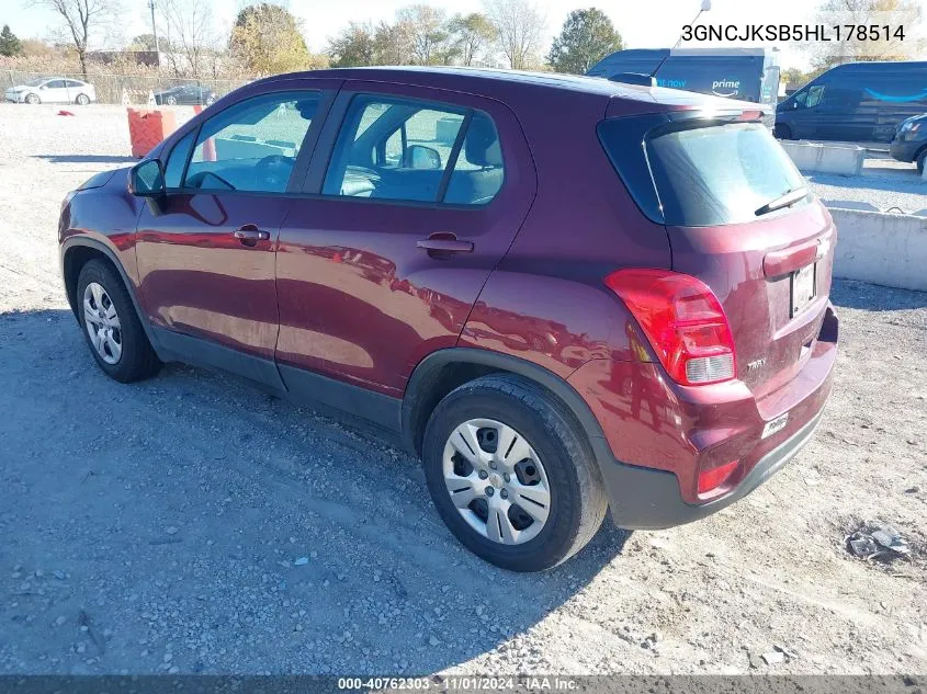 2017 Chevrolet Trax Ls VIN: 3GNCJKSB5HL178514 Lot: 40762303