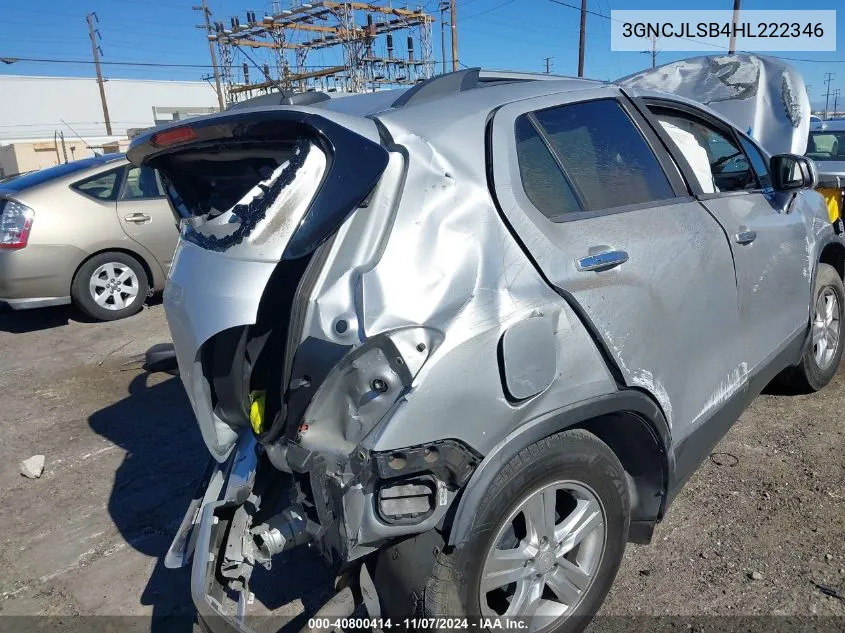 2017 Chevrolet Trax Lt VIN: 3GNCJLSB4HL222346 Lot: 40800414