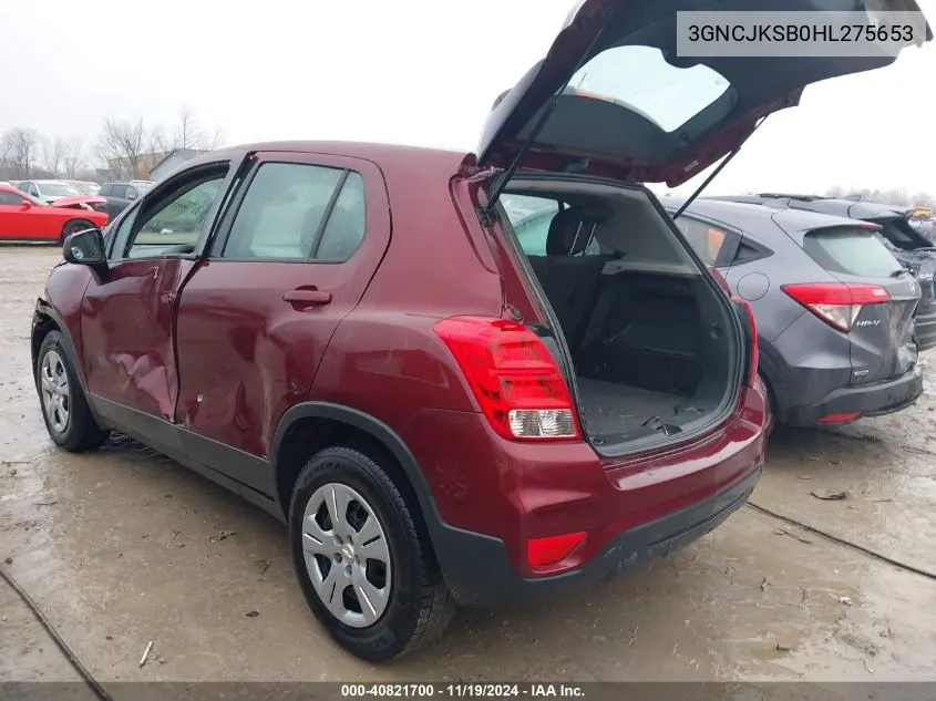 2017 Chevrolet Trax Ls VIN: 3GNCJKSB0HL275653 Lot: 40821700