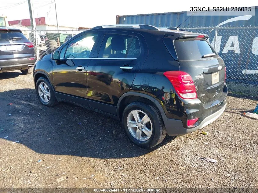 2017 Chevrolet Trax VIN: 3GNCJLS82HL236035 Lot: 40826441