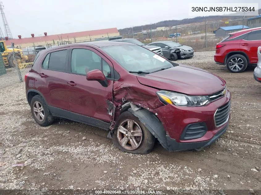 2017 Chevrolet Trax Ls VIN: 3GNCJNSB7HL275344 Lot: 40920648