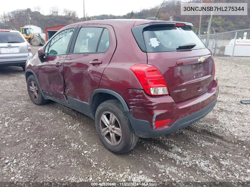 2017 Chevrolet Trax Ls VIN: 3GNCJNSB7HL275344 Lot: 40920648