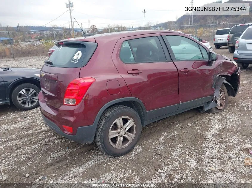 2017 Chevrolet Trax Ls VIN: 3GNCJNSB7HL275344 Lot: 40920648