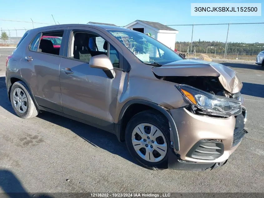 2018 Chevrolet Trax VIN: 3GNCJKSBXJL152500 Lot: 12136202