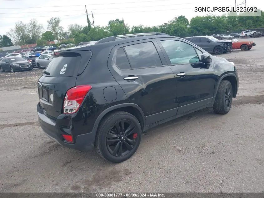 2018 Chevrolet Trax Lt VIN: 3GNCJPSB5JL325692 Lot: 39381777