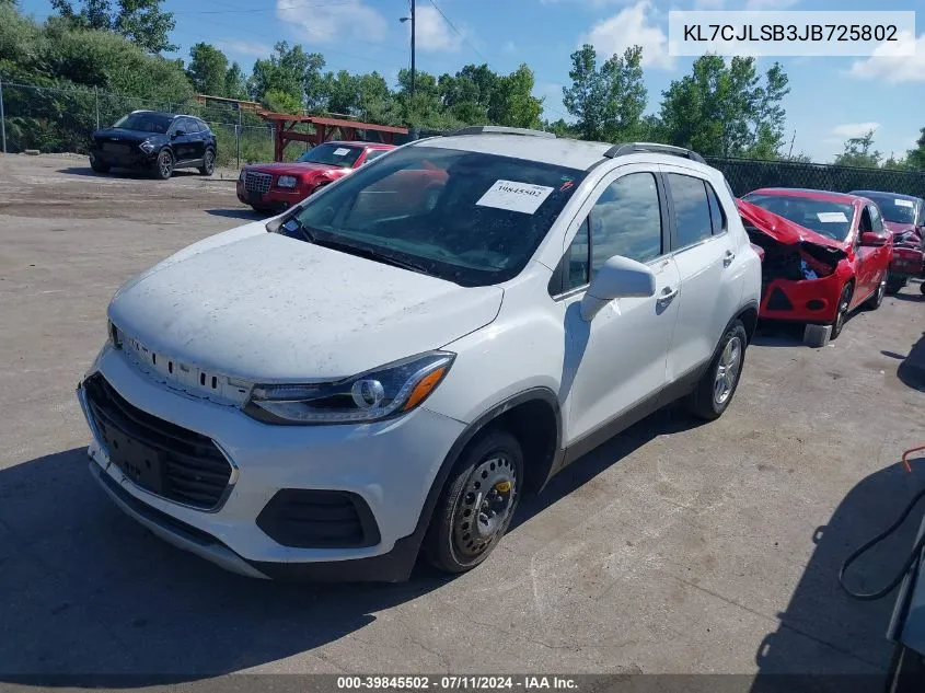 2018 Chevrolet Trax Lt VIN: KL7CJLSB3JB725802 Lot: 39845502