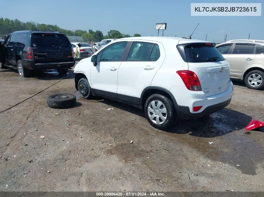 2018 Chevrolet Trax Ls VIN: KL7CJKSB2JB723615 Lot: 39986420