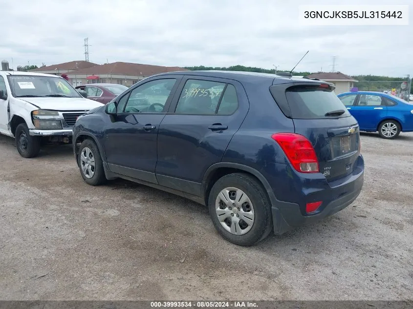 3GNCJKSB5JL315442 2018 Chevrolet Trax Ls