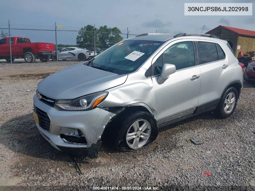 2018 Chevrolet Trax Lt VIN: 3GNCJPSB6JL202998 Lot: 40011474