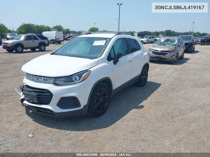 2018 Chevrolet Trax Lt VIN: 3GNCJLSB6JL419167 Lot: 40031908