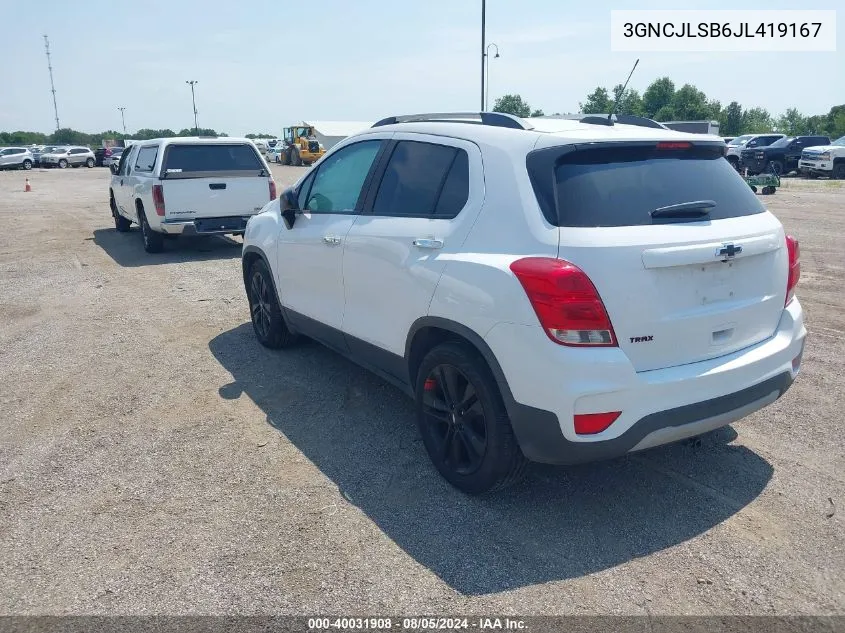 2018 Chevrolet Trax Lt VIN: 3GNCJLSB6JL419167 Lot: 40031908