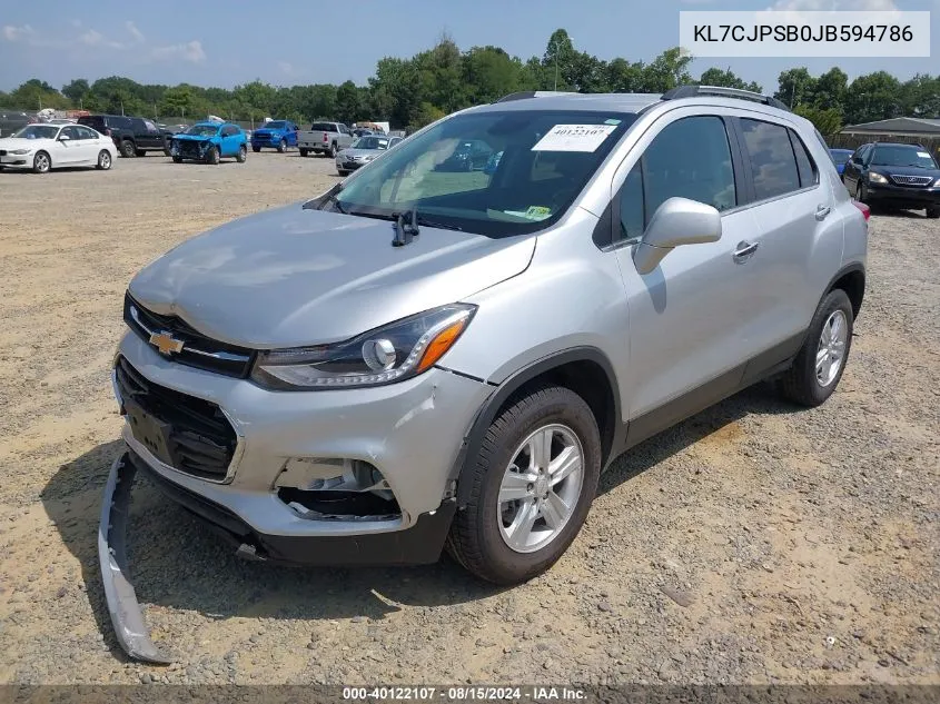 2018 Chevrolet Trax Lt VIN: KL7CJPSB0JB594786 Lot: 40122107