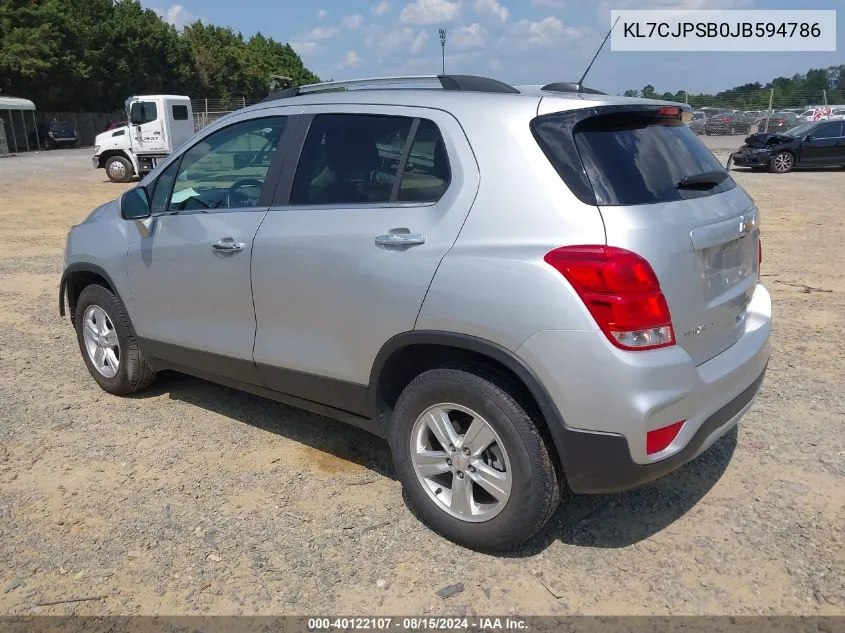 2018 Chevrolet Trax Lt VIN: KL7CJPSB0JB594786 Lot: 40122107