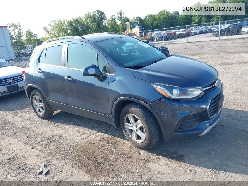 2018 Chevrolet Trax Lt VIN: 3GNCJPSB1JL273994 Lot: 40172211