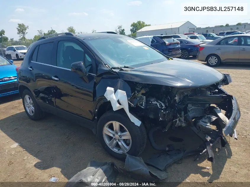 2018 Chevrolet Trax Lt VIN: 3GNCJPSB3JL257148 Lot: 40205904