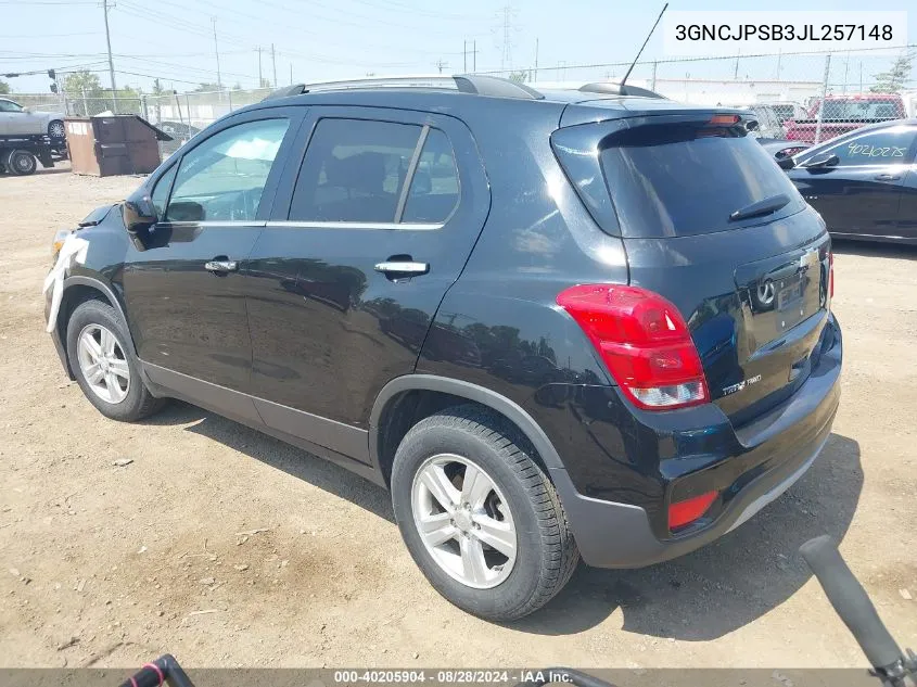 2018 Chevrolet Trax Lt VIN: 3GNCJPSB3JL257148 Lot: 40205904