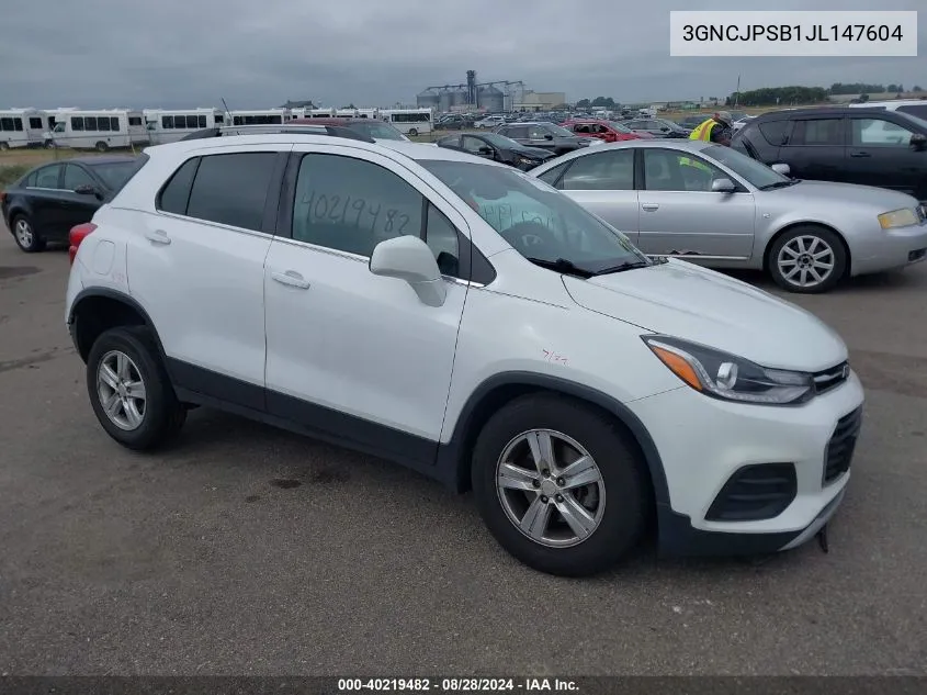 2018 Chevrolet Trax Lt VIN: 3GNCJPSB1JL147604 Lot: 40219482