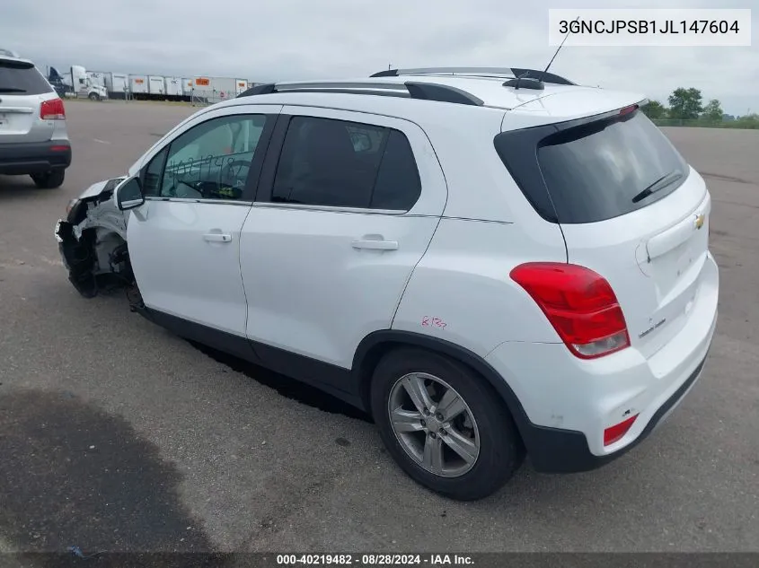 2018 Chevrolet Trax Lt VIN: 3GNCJPSB1JL147604 Lot: 40219482