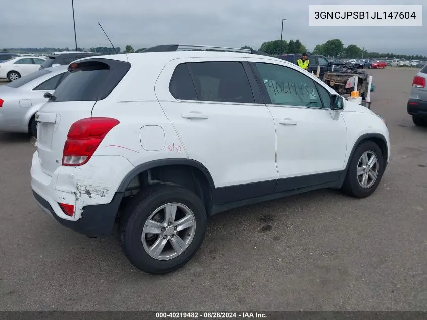 2018 Chevrolet Trax Lt VIN: 3GNCJPSB1JL147604 Lot: 40219482