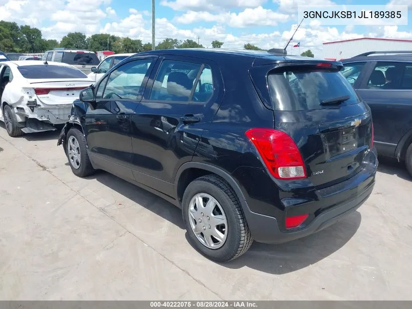 2018 Chevrolet Trax Ls VIN: 3GNCJKSB1JL189385 Lot: 40222075