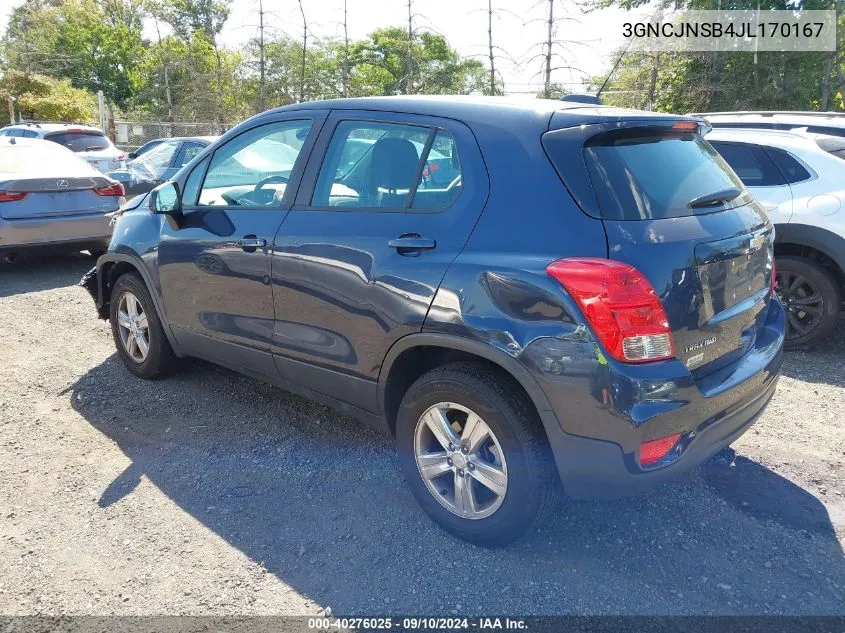 2018 Chevrolet Trax Ls VIN: 3GNCJNSB4JL170167 Lot: 40276025