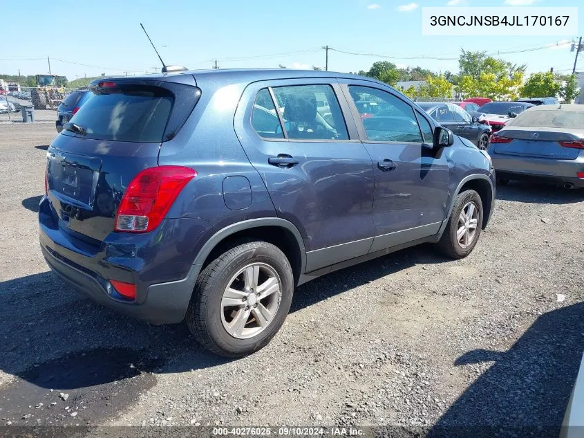 2018 Chevrolet Trax Ls VIN: 3GNCJNSB4JL170167 Lot: 40276025