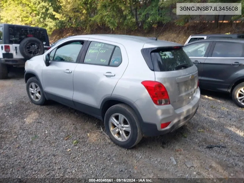 2018 Chevrolet Trax Ls VIN: 3GNCJNSB7JL345608 Lot: 40345561