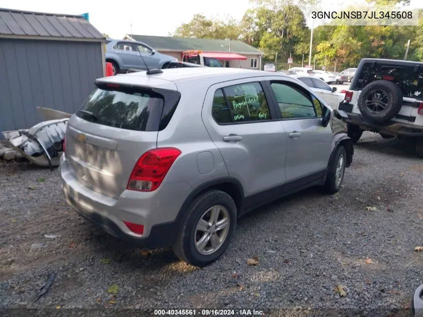 2018 Chevrolet Trax Ls VIN: 3GNCJNSB7JL345608 Lot: 40345561