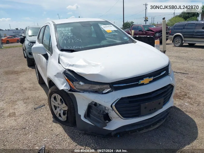 2018 Chevrolet Trax Ls VIN: 3GNCJKSB0JL242870 Lot: 40430348