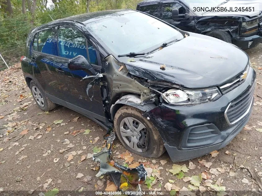 2018 Chevrolet Trax Ls VIN: 3GNCJKSB6JL245451 Lot: 40458956