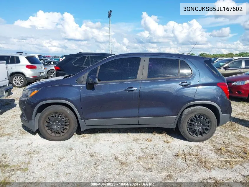 2018 Chevrolet Trax Ls VIN: 3GNCJKSB5JL167602 Lot: 40478023