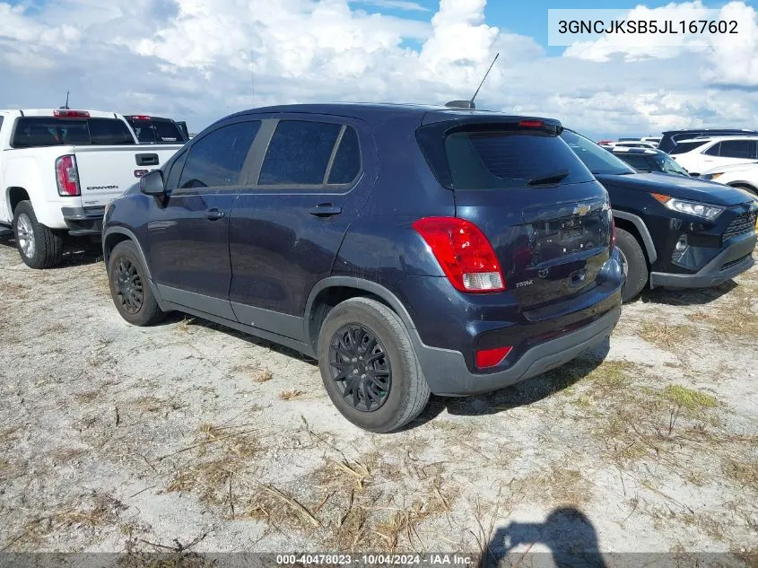 2018 Chevrolet Trax Ls VIN: 3GNCJKSB5JL167602 Lot: 40478023