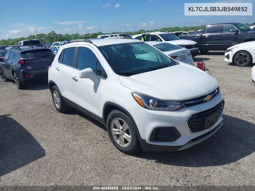 2018 Chevrolet Trax Lt VIN: KL7CJLSB3JB549852 Lot: 40486989