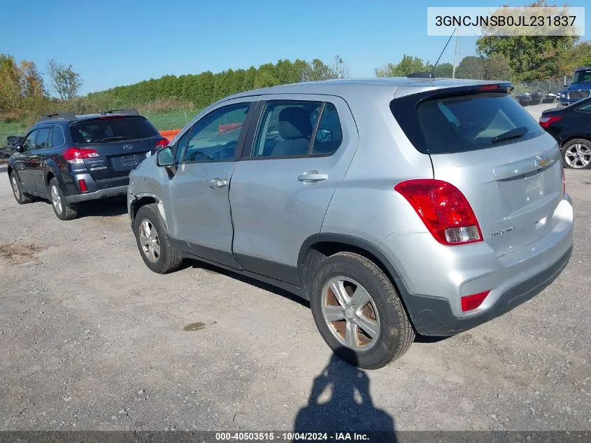 2018 Chevrolet Trax Ls VIN: 3GNCJNSB0JL231837 Lot: 40503515