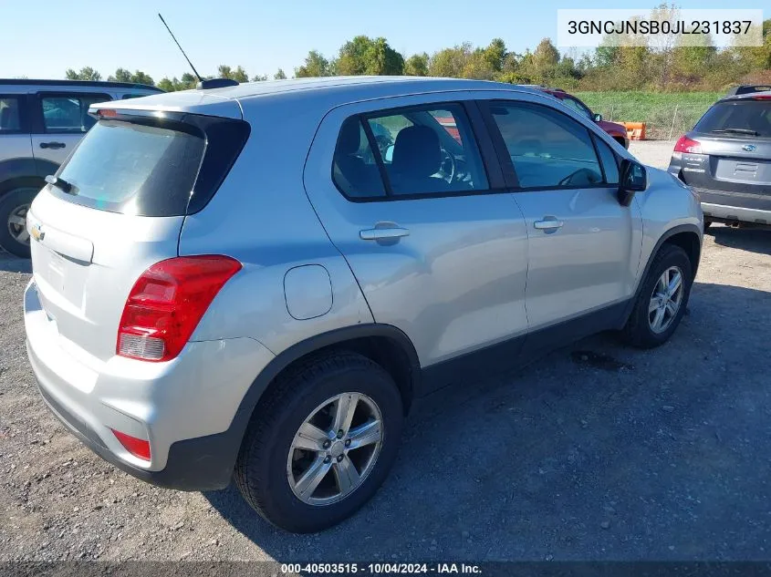 2018 Chevrolet Trax Ls VIN: 3GNCJNSB0JL231837 Lot: 40503515