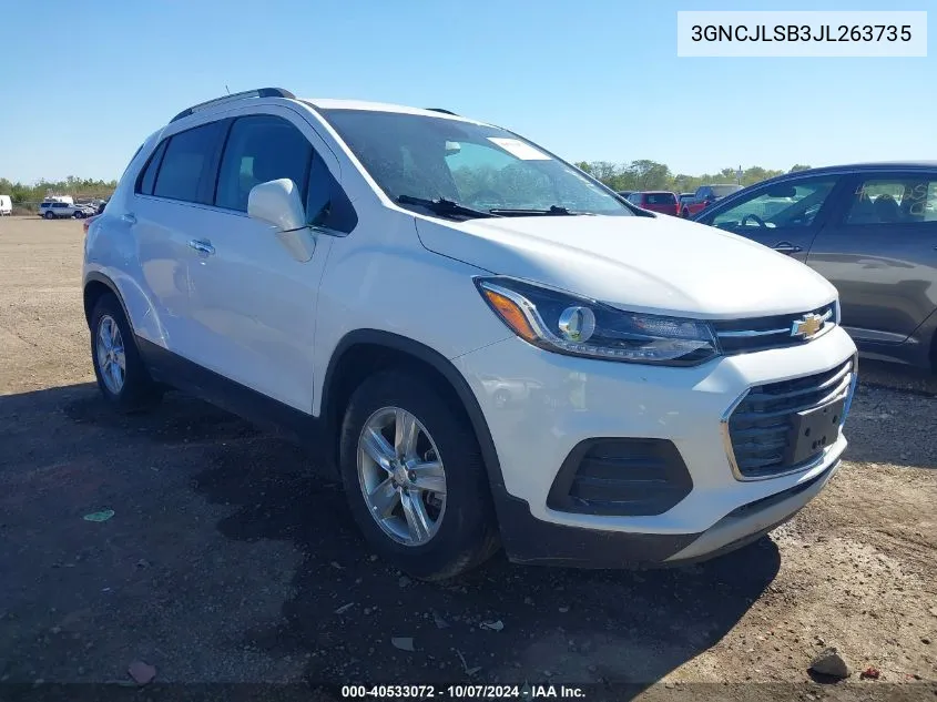 2018 Chevrolet Trax Lt VIN: 3GNCJLSB3JL263735 Lot: 40533072