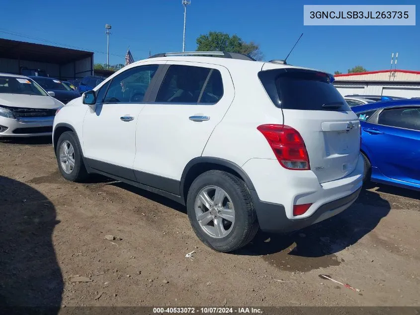 2018 Chevrolet Trax Lt VIN: 3GNCJLSB3JL263735 Lot: 40533072