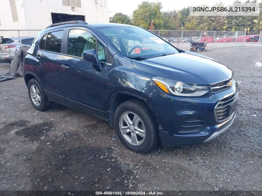 2018 Chevrolet Trax Lt VIN: 3GNCJPSB6JL215394 Lot: 40561085