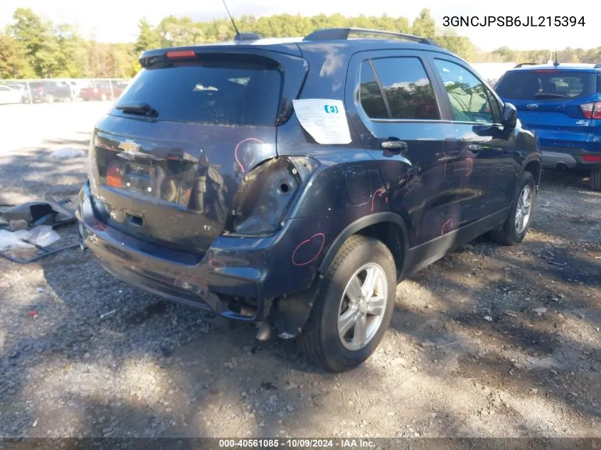 2018 Chevrolet Trax Lt VIN: 3GNCJPSB6JL215394 Lot: 40561085