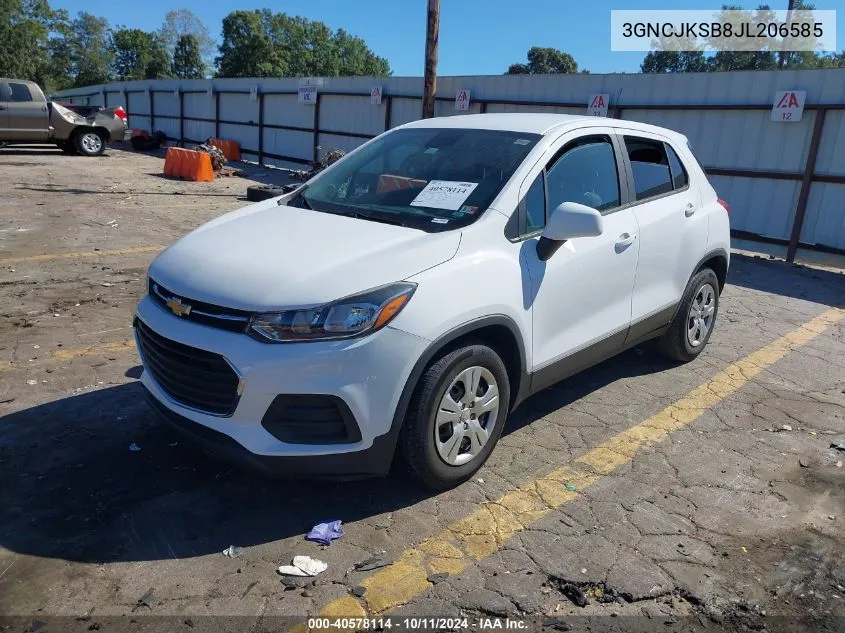 2018 Chevrolet Trax Ls VIN: 3GNCJKSB8JL206585 Lot: 40578114