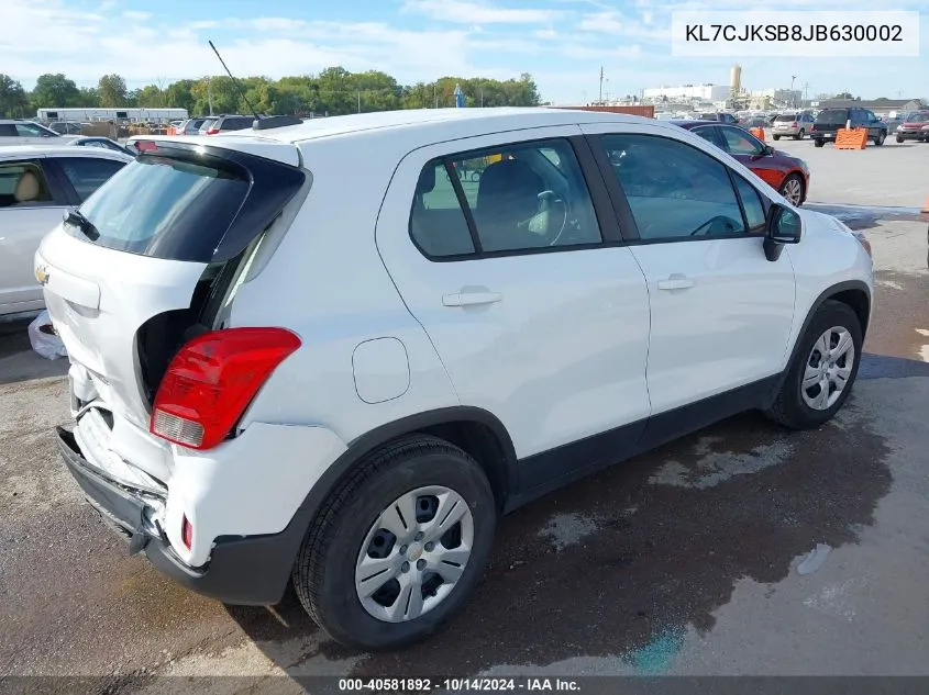 2018 Chevrolet Trax Ls VIN: KL7CJKSB8JB630002 Lot: 40581892