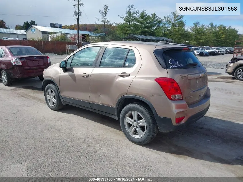 2018 Chevrolet Trax Ls VIN: 3GNCJNSB3JL301668 Lot: 40593763