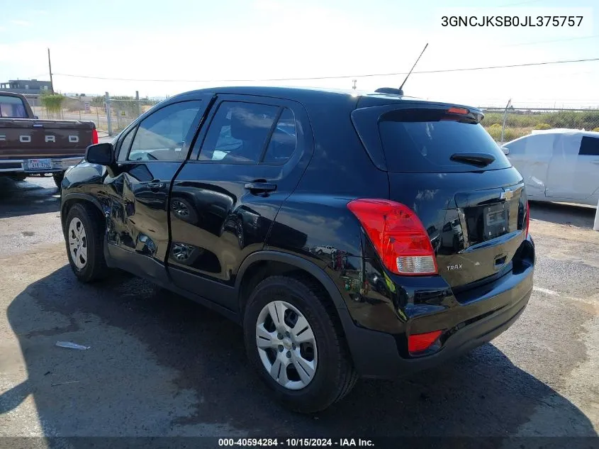 2018 Chevrolet Trax Ls VIN: 3GNCJKSB0JL375757 Lot: 40594284