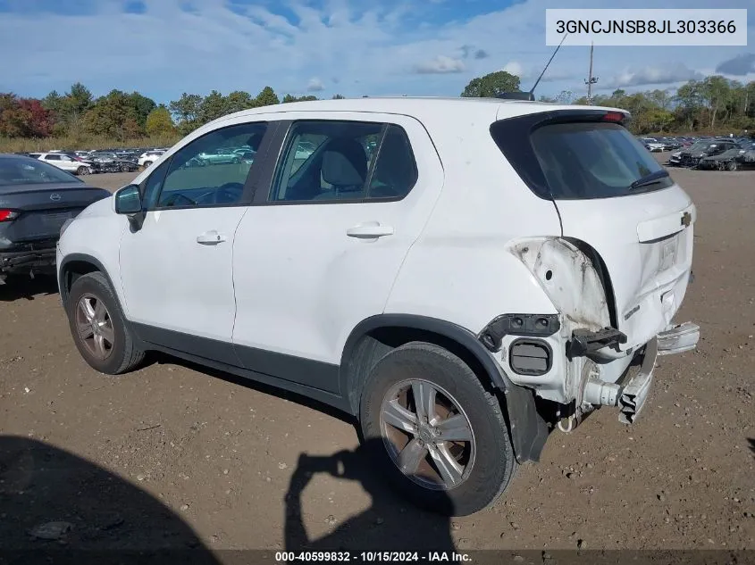 2018 Chevrolet Trax Ls VIN: 3GNCJNSB8JL303366 Lot: 40599832