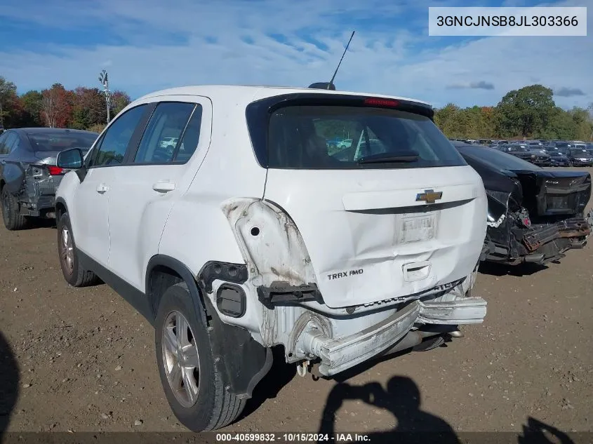 2018 Chevrolet Trax Ls VIN: 3GNCJNSB8JL303366 Lot: 40599832